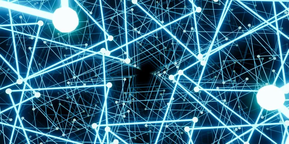 Abstract digital network connection blue background. Net and communication .. Illustrazione stock