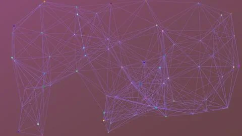 Abstract Digital Network Connection with Colorful Nodes and Lines on Purple.. Stock Illustration