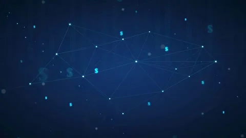 Abstract Digital Network Connection with Floating Currency Symbols on Dark Blue Stock Footage 336777001