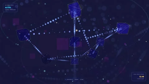Abstract Digital Network Connection with Floating Geometric Cubes and Data Stock Footage 339317411