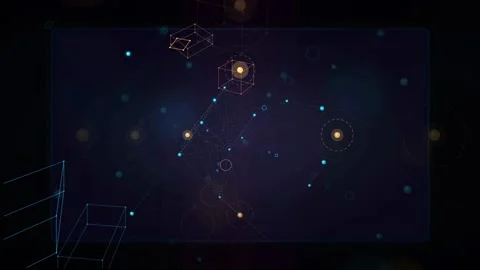 Abstract Digital Network Connection with Floating Geometric Wireframe Cubes and Stock Footage 339317961