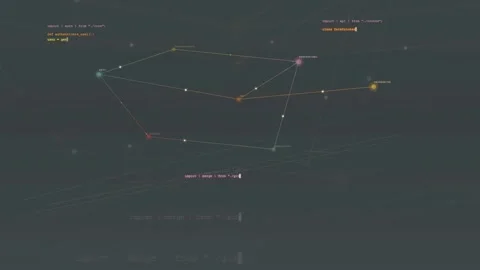 Abstract Digital Network Connection with Floating Code and Glowing Data Nodes Stock Footage 339955139
