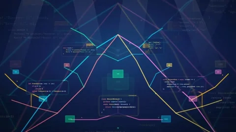 Abstract Digital Network Connection with Floating Code and Glowing Data Lines Stock Footage 339962869