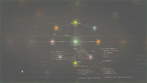 Abstract Digital Network Connection with Floating Data Nodes and Programming Stock Footage 339975820
