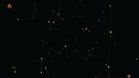 Abstract Digital Network Connection with Floating Particles and Characters on a Stock Footage 345765776