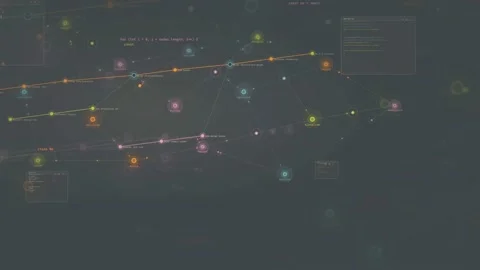 Abstract digital network connection with flowing data lines and floating Stock Footage 339956689