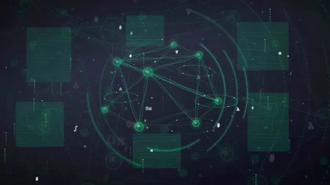 Abstract Digital Network Connection with Glowing Green Data Nodes and Stock Footage 339315995