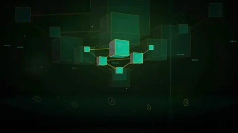 Abstract Digital Network Connection with Glowing Green Cubes and Data Lines on Stock Footage 339316079