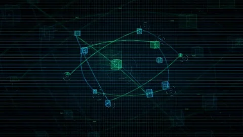Abstract digital network connection with glowing blue nodes and data lines on Stock Footage 339316390