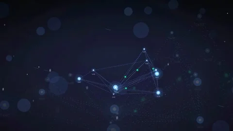 Abstract Digital Network Connection with Glowing Nodes and Data Points on Dark Stock Footage 339317435