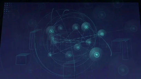 Abstract Digital Network Connection with Glowing Nodes and Data Lines on Dark Stock Footage 339317628