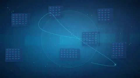 Abstract Digital Network Connection with Glowing Data Points and Floating Tech Stock Footage 339317697