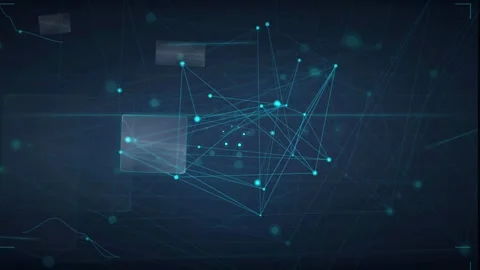 Abstract Digital Network Connection with Glowing Blue Nodes and Floating Data Stock Footage 339317814
