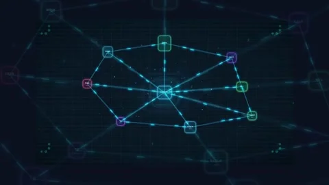 Abstract Digital Network Connection with Glowing Blue Lines and Data Nodes on Stock Footage 339317880