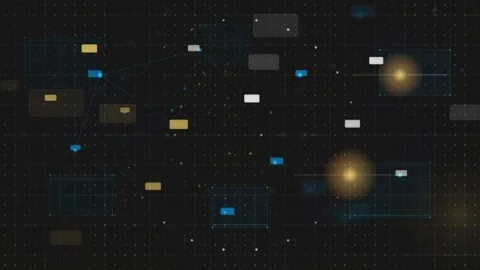 Abstract Digital Network Connection with Glowing Nodes and Data Points on Dark Stock Footage 339317950