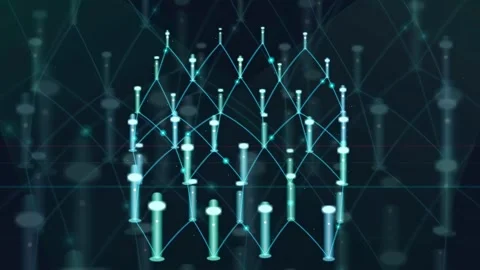 Abstract digital network connection with glowing blue nodes and lines on dark Stock Footage 339317965