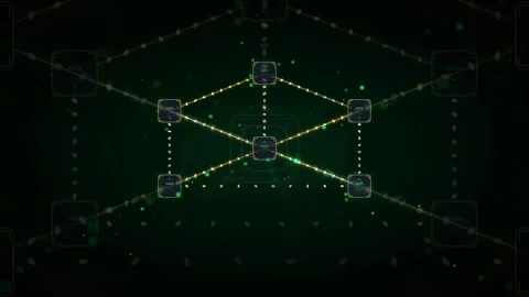 Abstract Digital Network Connection with Glowing Green Lines and Nodes on Dark Stock Footage 339318239