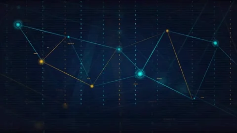 Abstract digital network connection with glowing blue and gold nodes on dark Stock Footage 339319591