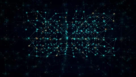 Abstract Digital Network Connection with Glowing Blue and Gold Particles on Stock Footage 339319790