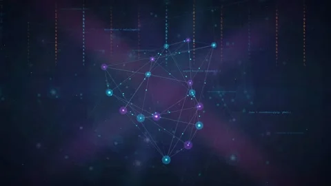 Abstract Digital Network Connection with Glowing Blue and Purple Nodes on Dark Stock Footage 339323924