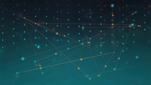 Abstract Digital Network Connection with Glowing Data Points and Binary Code on Stock Footage 339324444