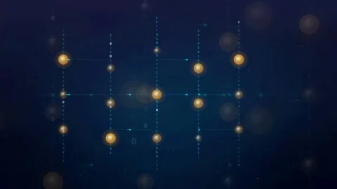 Abstract Digital Network Connection with Glowing Golden Nodes and Data Points Stock Footage 339324655