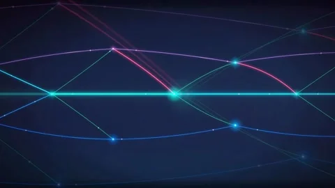 Abstract Digital Network Connection with Glowing Lines and Dots on Dark Blue Stock Footage 340117647