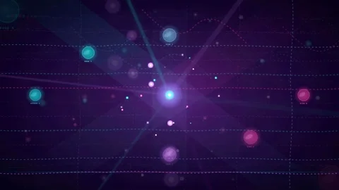 Abstract Digital Network Connection with Glowing Nodes and Data Lines on Purple Видео 340120339
