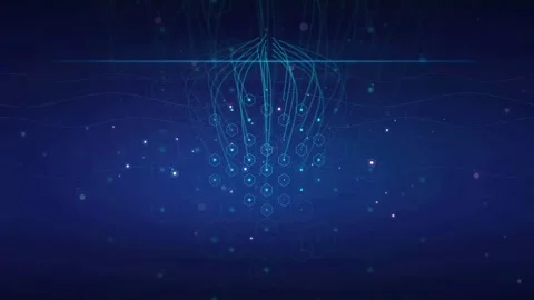 Abstract Digital Network Connection with Glowing Blue Lines and Data Particles Видео 340393266