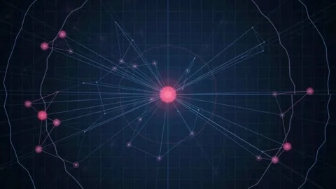 Abstract digital network connection with glowing red nodes and blue lines on Stock Footage 341829137