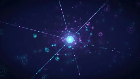 Abstract Digital Network Connection with Glowing Nodes and Data Lines on Dark 動画素材 343151987