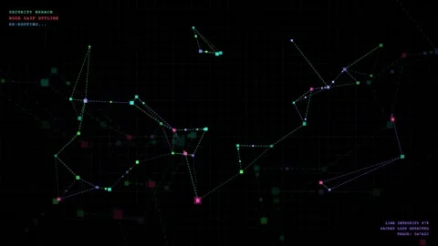 Abstract Digital Network Connection with Glowing Nodes and Lines on Dark 動画素材 343156290