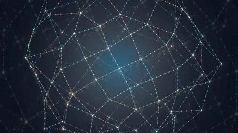 Abstract Digital Network Connection with Glowing Dots and Lines on Dark Blue Stock Footage 343160903
