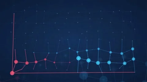 Abstract Digital Network Connection with Glowing Blue and Red Nodes on Dark 動画素材 343161218