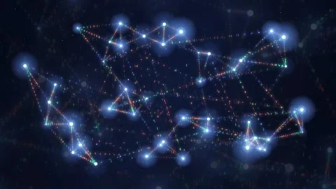 Abstract digital network connection with glowing blue nodes and lines on dark Stockbeeldmateriaal 343161936
