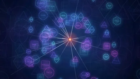 Abstract digital network connection with glowing nodes and data particles on 動画素材 343172338