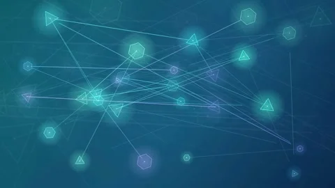 Abstract Digital Network Connection with Glowing Geometric Nodes and Lines on Stockbeeldmateriaal 343432690