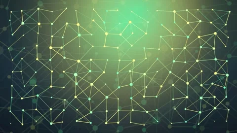 Abstract digital network connection with glowing dots and lines on a dark green Stock Footage 343437446