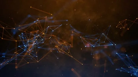 Abstract Digital Network Connection with Glowing Blue and Orange Particles Video stock 343822185