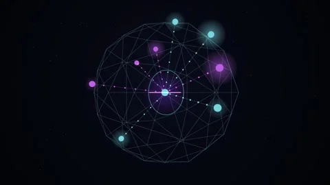 Abstract Digital Network Connection with Glowing Nodes and Geometric Lines on Stock Footage 344775380