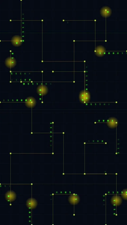 Abstract Digital Network Connection with Glowing Data Nodes and Binary Code.. Video stock 346202905