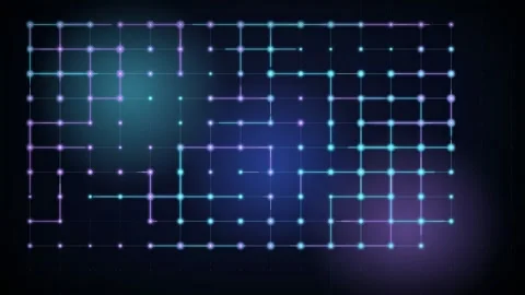 Abstract Digital Network Connection with Glowing Blue and Purple Nodes on Dark 스톡 동영상 346207128