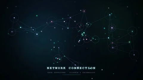 Abstract digital network connection with glowing nodes and lines on a dark blue Stock Footage 346213874
