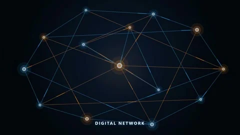 Abstract digital network connection with glowing blue and orange lines on a Stock Footage 346217709