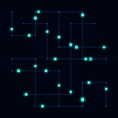 Abstract Digital Network Connection Glowing Lines and Nodes on Dark Backgroun Stock Footage 347264282