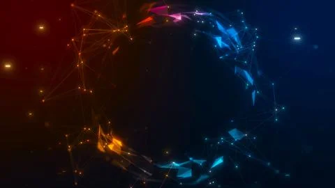 Abstract digital network connection with glowing polygon particles forming .. 스톡 일러스트