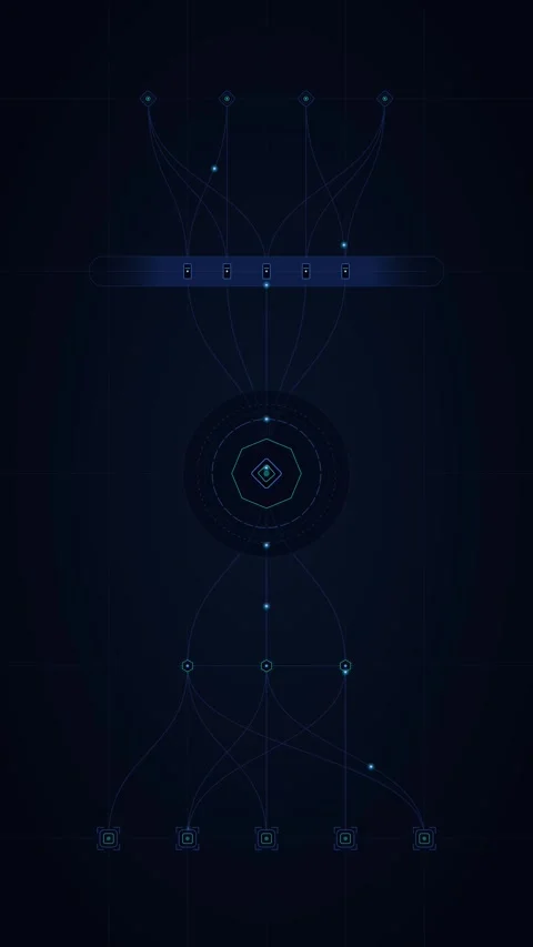 Abstract digital network connection hud interface with pulsing data nodes a.. Stock Footage 348283489