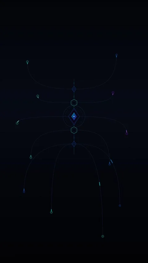 Abstract digital network connection hud with glowing geometric nodes and da.. Stock Footage 348283676