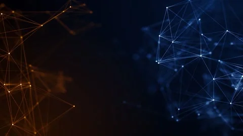 Abstract Digital Network Connection with Orange and Blue Nodes Stockbeeldmateriaal 343823185