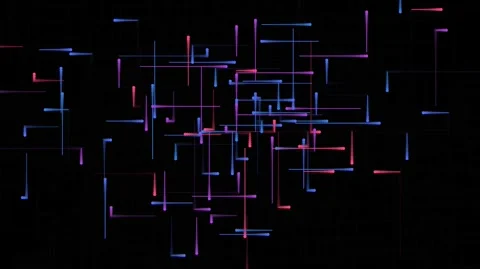 Abstract Digital Network Connections Blue and Red Lights Black Background Stock Footage 329952303